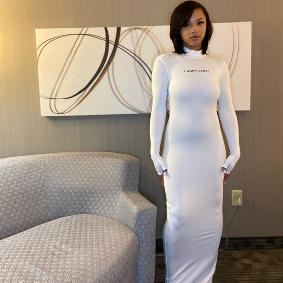White Lucky Label Long Sleeve Dress - Picture 2 of 3